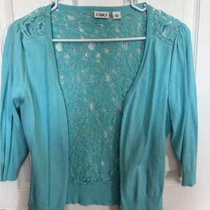 Cato Turquoise Lace-Back Open Cardigan